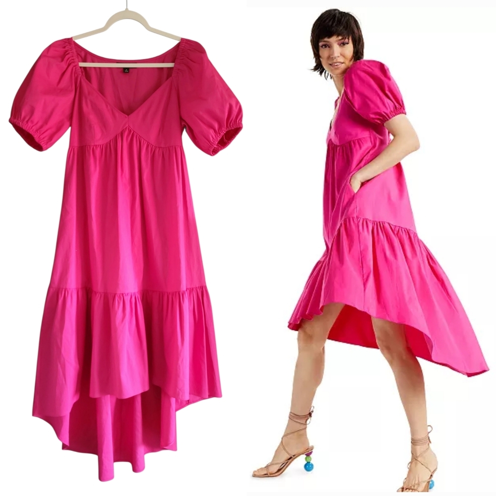 New INC International‎ Concepts Puff-Sleeved High-Low Midi Dress Medium Pink - Picture 14 of 14